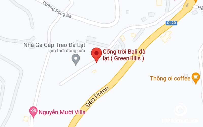Địa chỉ Cổng Trời Bali Green Hills: Đồi Robin, Đà Lạt. Ảnh: Google maps