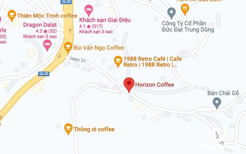 Địa chỉ Horizon Coffee: số 31/6 đường 3 Tháng 4, Đà Lạt. Ảnh: Google maps