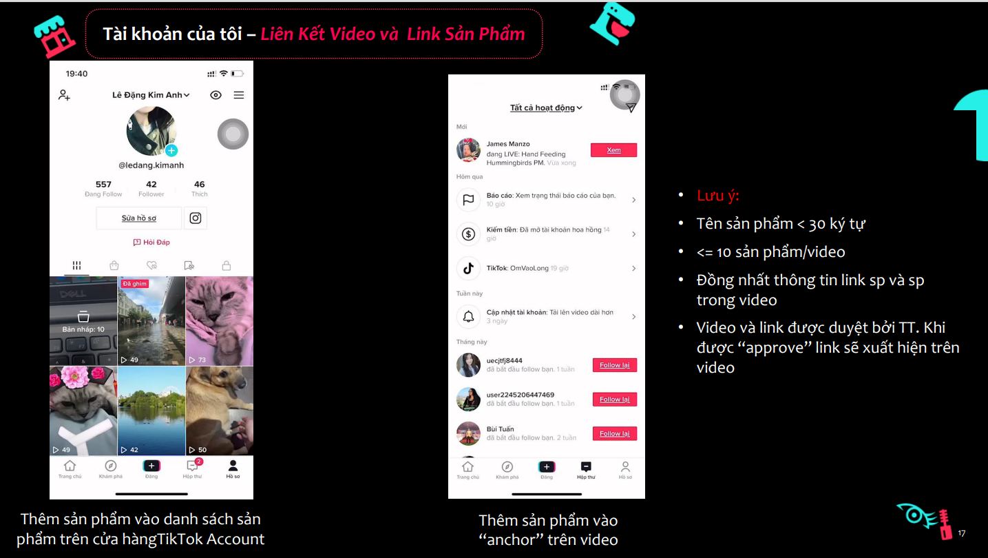 Cách gắn link sản phẩm vào video TikTok và Livestream TikTok. Ảnh: Seeu Solutions Agency