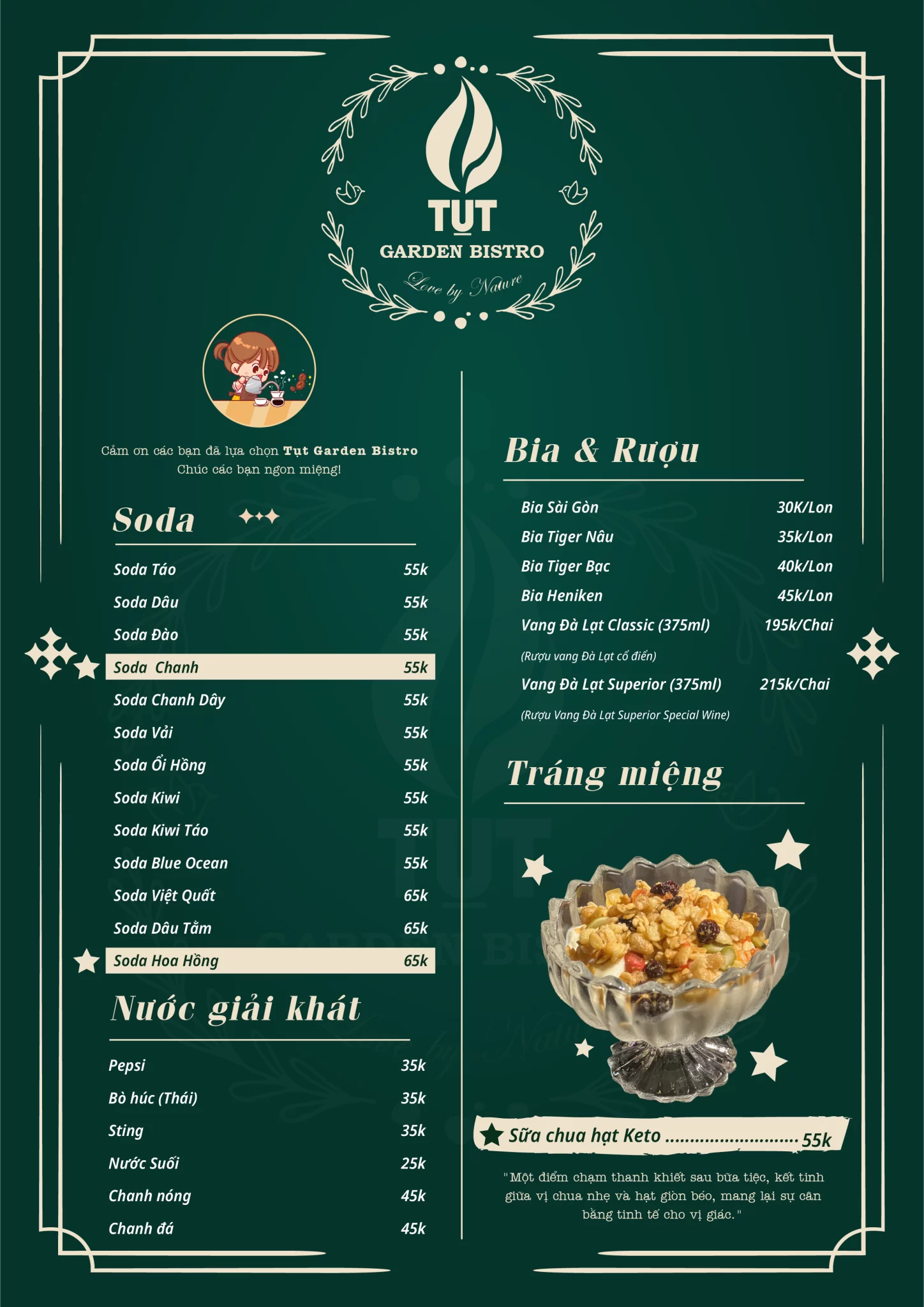 Menu đồ uống tại Tụt
