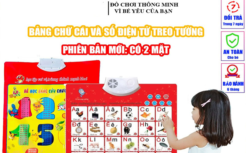 Bảng chữ cái tiếng Việt và chữ số điện tử nói treo tường cho bé