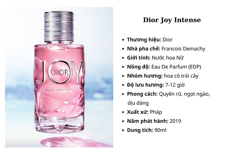 Giới thiệu về nước Hoa Nữ Dior Joy Eau De Parfum Intense 90ml