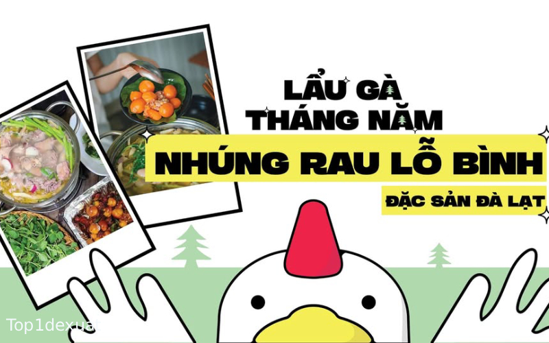 Lẩu Gà Tháng Năm nhúng rau lỗ bình quán lẩu gà ớt trên đường trần khánh dư đà lạt