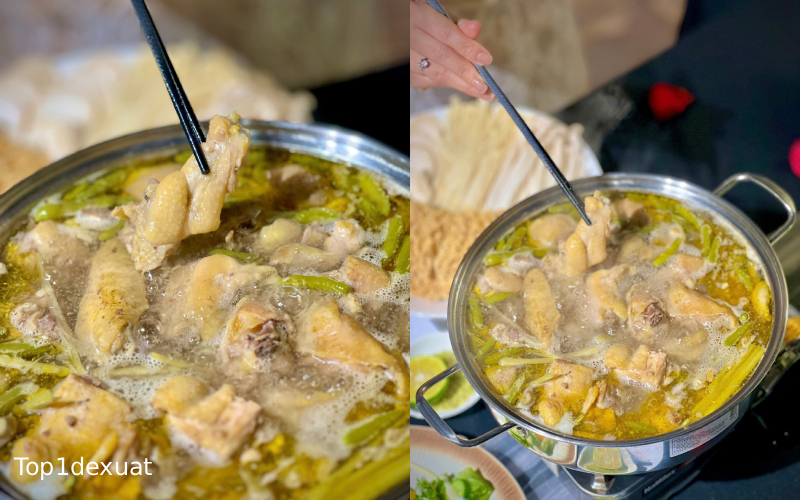 Món lẩu gà ớt hiểm tại Tut Garden Bistro có vị cay tê nồng của ớt xiêm xanh quán lẩu cay đà lạt